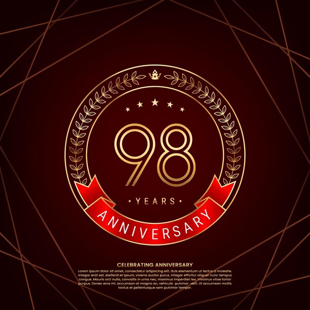 logotipo del 98 aniversario con corona de laurel dorada y número de doble línea