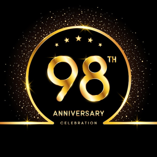Logotipo del 98.º aniversario Diseño del logotipo del aniversario de oro con plantilla de vector de logotipo de número dorado