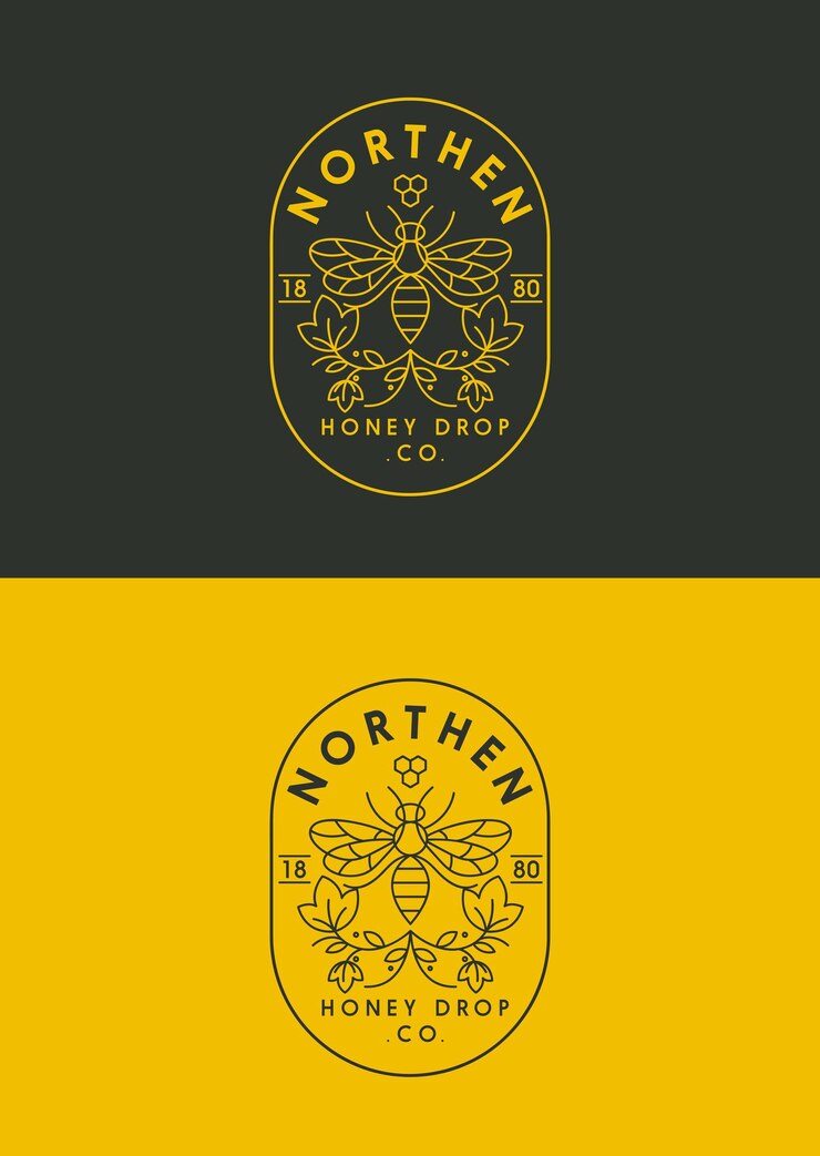 Vector logotipo de abeja de miel impreso en negro y amarillo oscuro