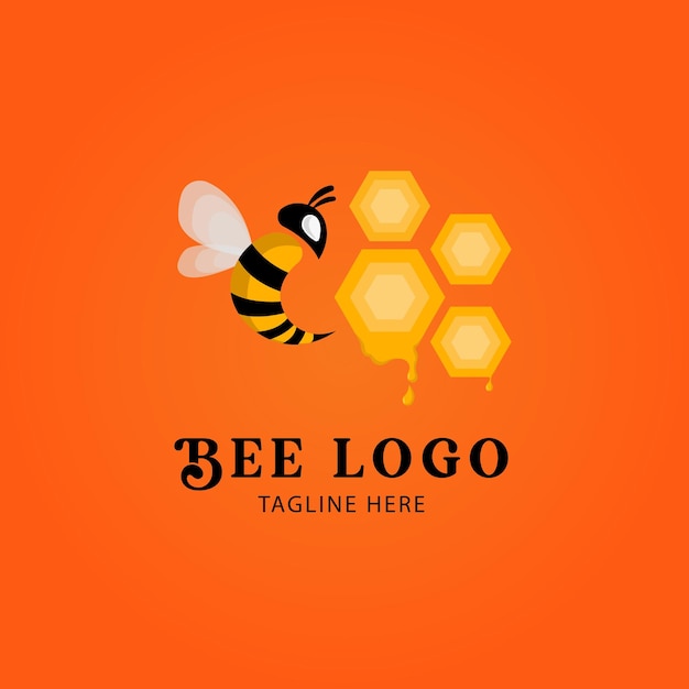 Vector logotipo de abeja con panal de miel