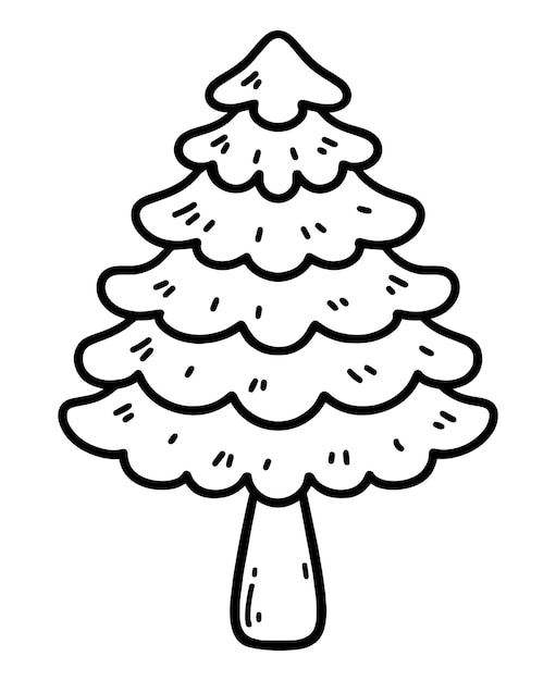 Logotipo de abeto de coníferas de árbol Dibujo de arte de línea Página de colorear Vector blanco negro Contorno simple
