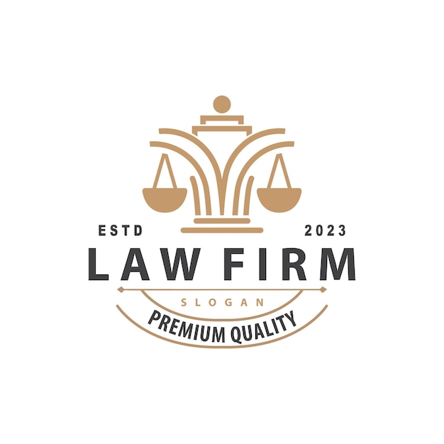 Logotipo del abogado Tribunal de Derecho Diseño simple Escalas legales Plantilla Ilustración vectorial