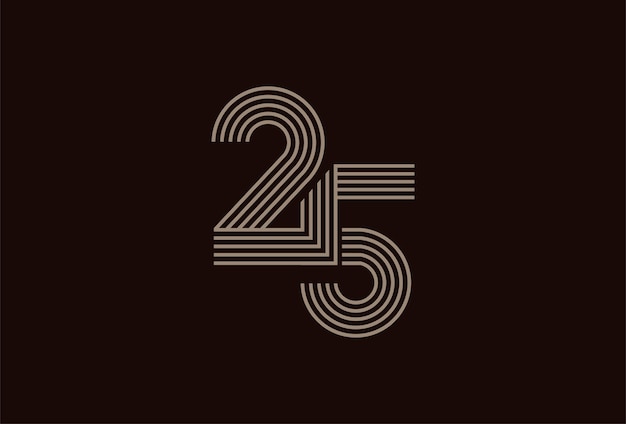 Logotipo abstracto de 25 números oro estilo de línea de monograma de 25 números utilizable para logotipos de aniversario y de empresa