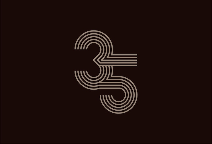 Vector logotipo abstracto de 35 números oro estilo de línea de monograma de 35 números utilizable para logotipos de aniversario y de empresa