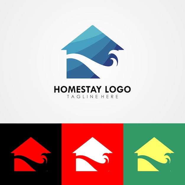 Vector logotipo abstracto de alojamiento familiar hecho con símbolos de casas y olas. logos para casas de familia y empresas hoteleras