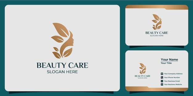 Logotipo abstracto de belleza minimalista salón y spa silueta forma concepto logotipo y plantilla de tarjeta de visita