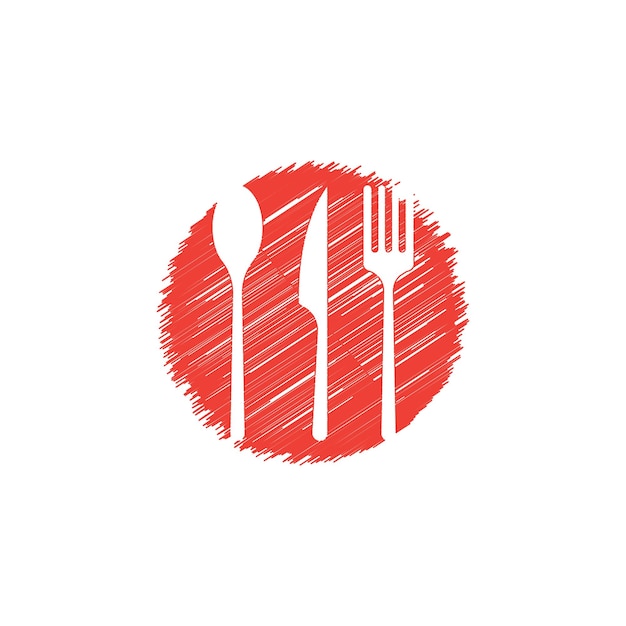 Logotipo abstracto de una cafetería o restaurante Un cuchillo de cuchara y un tenedor en un plato