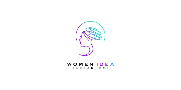 Logotipo abstracto de cerebro con vector premium de diseño de concepto de cara de mujer