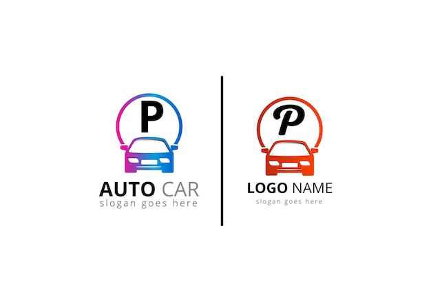 Logotipo abstracto del coche en el símbolo de la letra P para la empresa automotriz