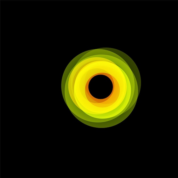 Logotipo abstracto de embudo aislado forma inusual lineal logotipo de línea circular Anillos de aros luminosos rueda ilustración gráfica sobre el fondo negro