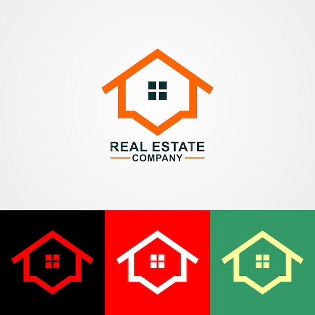 Logotipo abstracto de la empresa inmobiliaria. Plantilla de logotipo de diseño, con iconos de casa y ventana