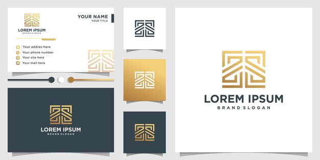 Logotipo abstracto con estilo de arte de línea degradada dorada y plantilla de diseño de tarjeta de visita