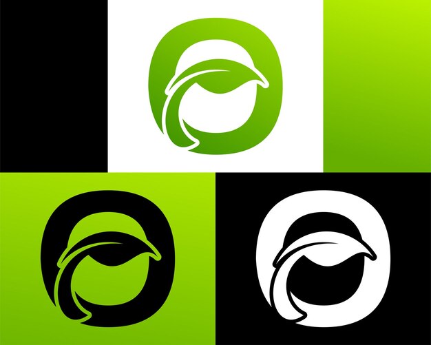 Logotipo abstracto de la hoja verde de la letra O