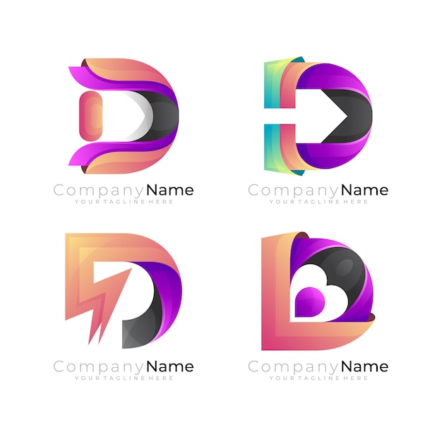 Logotipo abstracto de la letra D con combinación de diseño colorido, estilo 3d