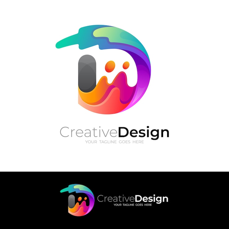 Vector logotipo abstracto de la letra d con ilustración de diseño colorido