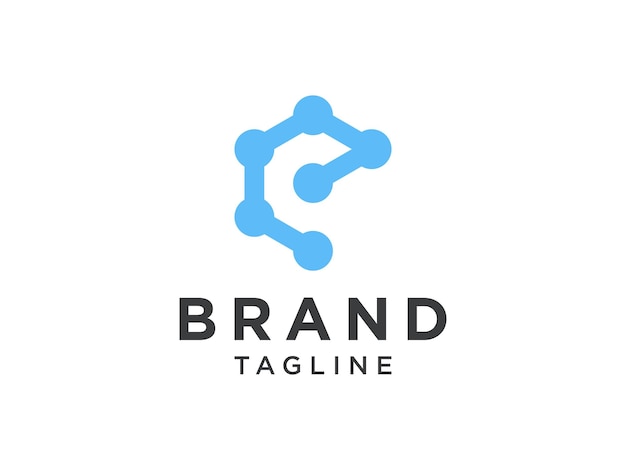 Logotipo abstracto de la letra inicial E. Forma geométrica azul con línea aislada sobre fondo blanco.