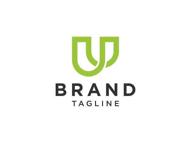 Logotipo abstracto de la letra inicial U. Estilo estadístico lineal geométrico verde aislado sobre fondo blanco.