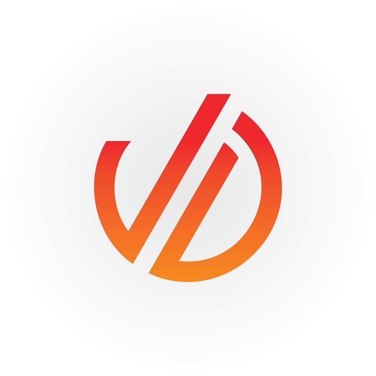 Vector logotipo abstracto de la letra inicial vd o dv en color naranja aislado en fondo blanco