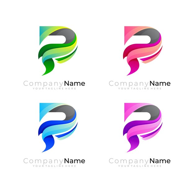 Logotipo abstracto de la letra P y compañía de plantilla de diseño colorido 3d
