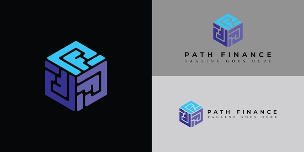 Logotipo abstracto letra PF o FP Logotipo hexágono creativo en varios colores azules