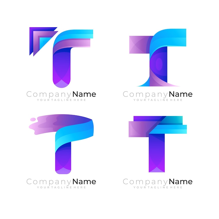 Vector logotipo abstracto de la letra t con plantilla de diseño colorido, color azul