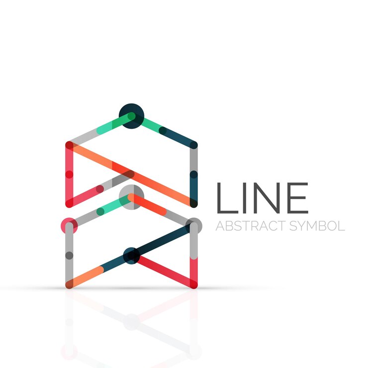 Vector logotipo abstracto lineal conectado segmentos multicolores de líneas figura geométrica
