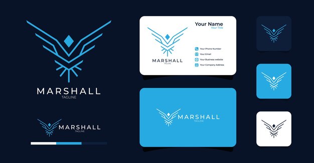 Logotipo abstracto monoline eagle con vector premium de plantilla de tarjeta de visita