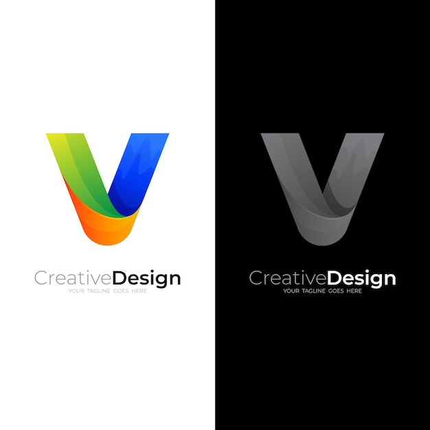 Logotipo abstracto con plantilla de diseño de letra V, iconos de colores 3d