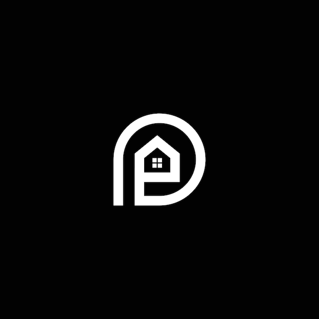 Logotipo abstracto de la propiedad del pin de la letra P. Etiqueta geográfica con icono de vector de logotipo de casa o ubicación