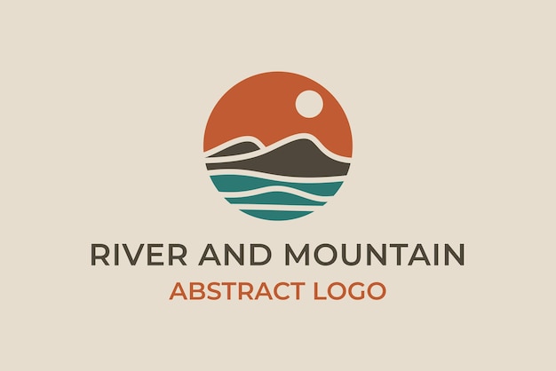 Logotipo abstracto de río y montaña