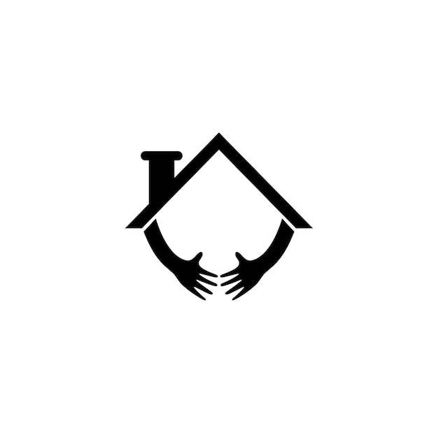 Logotipo abstracto del techo de la casa con combinación de cuidado de manos