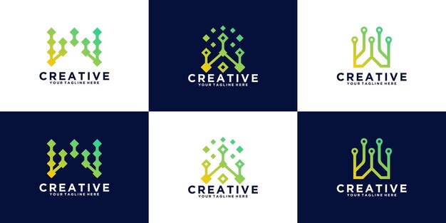 Logotipo abstracto de tecnología establece diseño de monograma de letra w para tecnología y digital