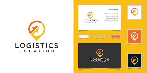 Logotipo abstracto de ubicación logística con flechas e inspiración para tarjetas de visita