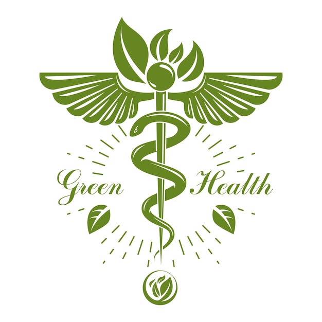 Logotipo abstracto vectorial de Esculapio, símbolo de Caduceo compuesto por alas de pájaro para uso en tratamiento médico.