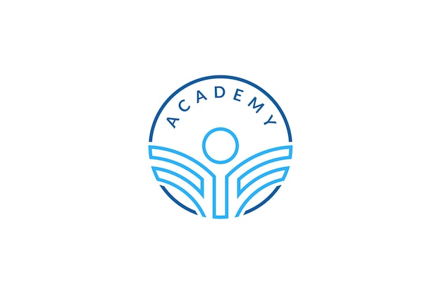 Logotipo de la academia de educación de personas y libros en el emblema del círculo