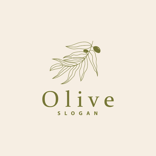 Logotipo de aceite de oliva Planta de hoja de olivo Jardín de hierbas Vector Ilustración de plantilla de diseño de icono de lujo elegante simple