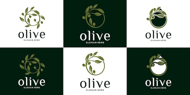 Logotipo de aceite de oliva productos orgánicos colección de hermosos modelos de emblemas de oliva para aceite y medicina