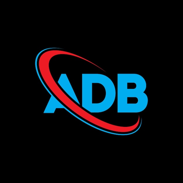 El logotipo de ADB, la letra ADB, las iniciales, el logotipo ADB vinculado con un círculo y un monograma en mayúsculas, la tipografía de ADB para el negocio tecnológico y la marca inmobiliaria.