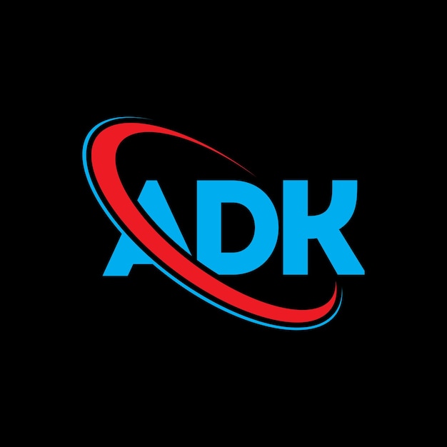 El logotipo ADK, la letra ADK, el diseño del logotipo de las iniciales ADK, vinculado con un círculo y un monograma en mayúscula, el logotipo de la tipografía ADK para el negocio tecnológico y la marca inmobiliaria.