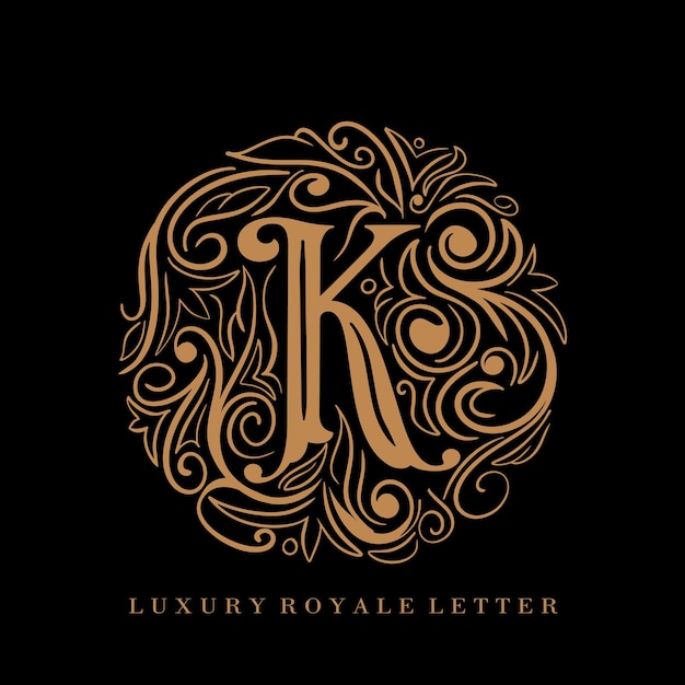Logotipo de adorno de círculo real de lujo de letra K