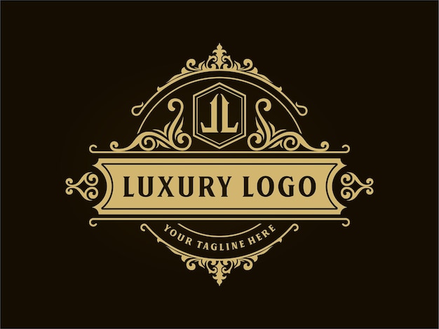 Logotipo de adorno de lujo vintage con adorno floral
