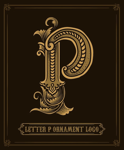 Logotipo de adorno vintage letra P Vector Logo
