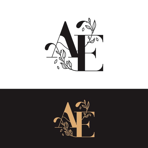 logotipo de AE de monograma de boda dibujado a mano