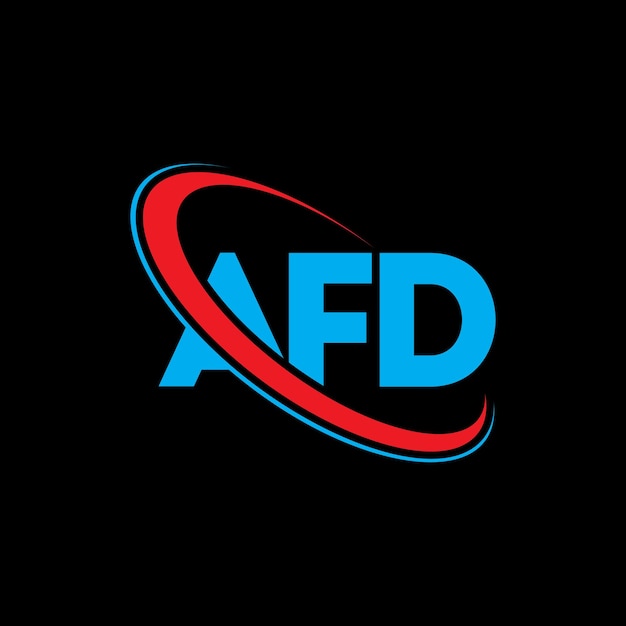 El logotipo de AFD, la letra AFD, las iniciales, el logotipo AFD vinculado con un círculo y un monograma en mayúsculas, la tipografía AFD para el negocio tecnológico y la marca inmobiliaria.