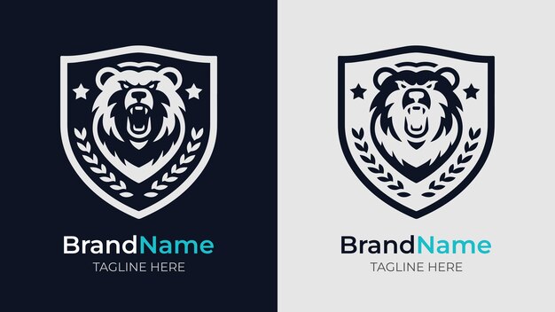 Logotipo agresivo de cabeza de oso en un diseño de escudo monocromático Ideal para marcas audaces y logotipos deportivos