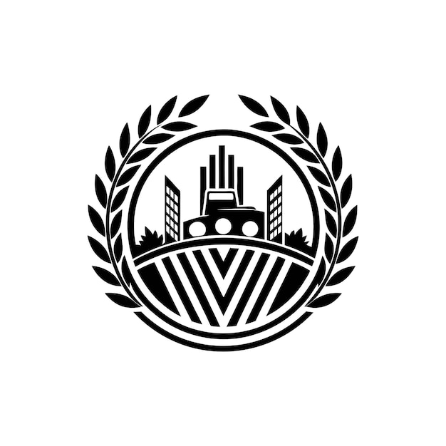 un logotipo de agricultura en blanco y negro con un tren en él