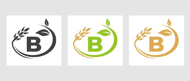 Logotipo de la agricultura de la letra B. Logotipo de agricultura y ganadería