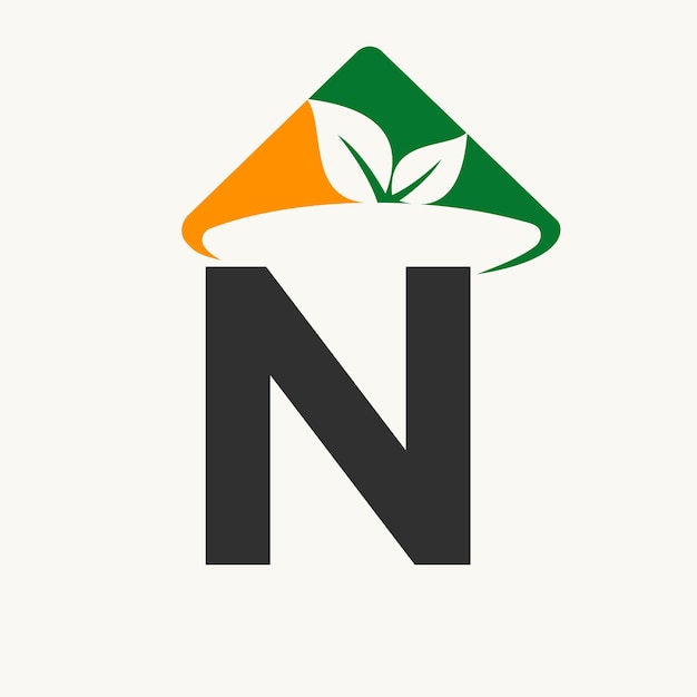 Logotipo de agricultura en la letra N Concepto con icono de sombrero de agricultor plantilla de logotipo de agricultura