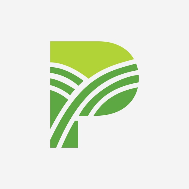 Logotipo de la agricultura de la letra P. Logotipo de granja agrícola basado en el alfabeto