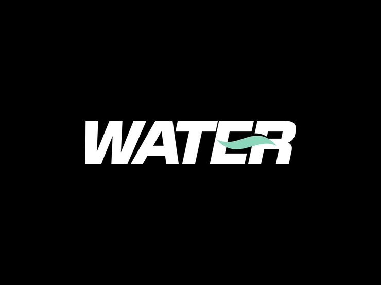 Logotipo de agua con un elemento de onda diseño limpio y moderno sobre un fondo negro